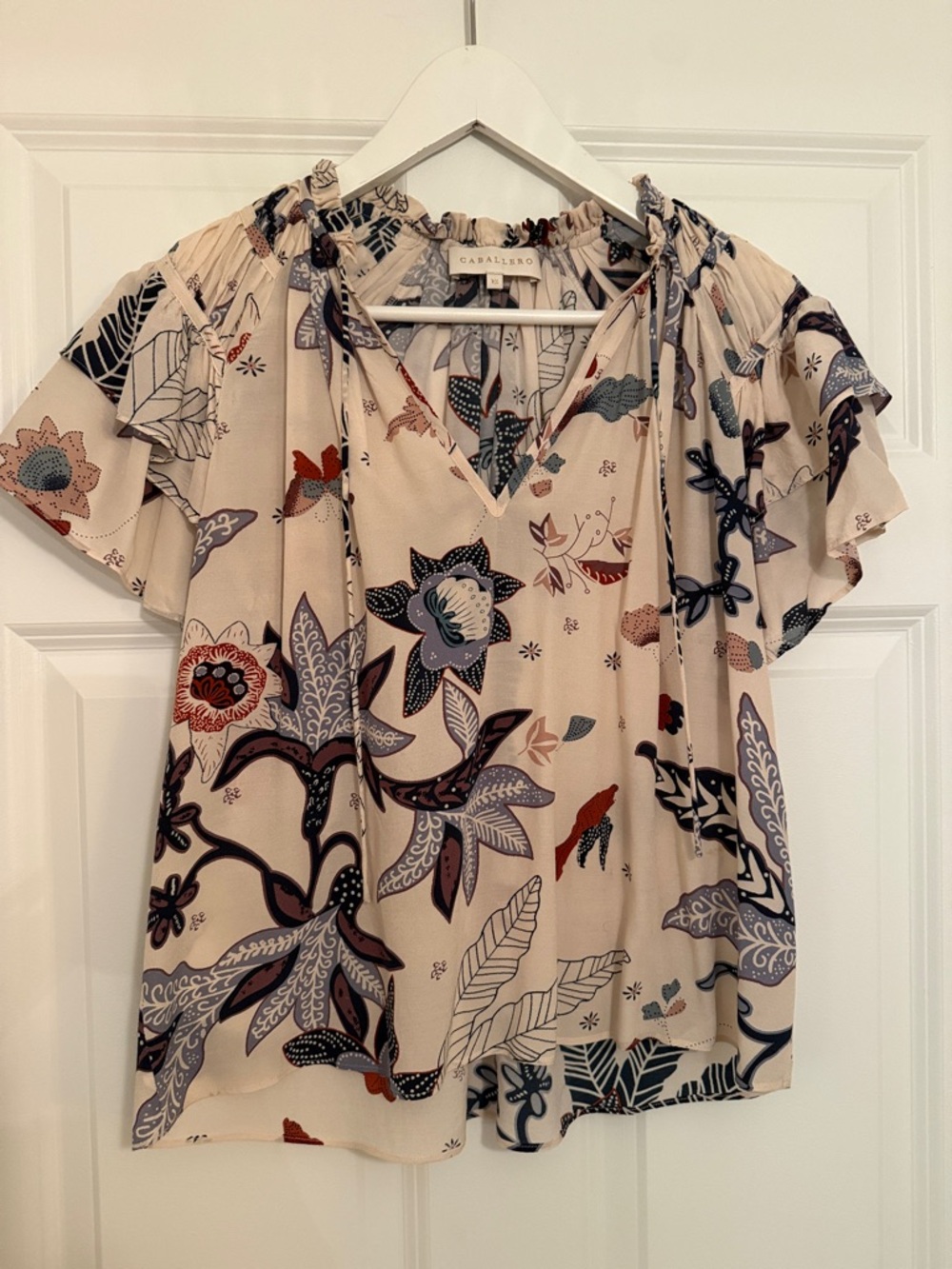 Caballero Floral Printed Tie-Neck Blouse - Cream Multi - XS